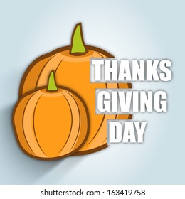 Happy Thanksgiving Day celebration concept with pumpkins on blue background, can be use as flyer, banner or poster. 