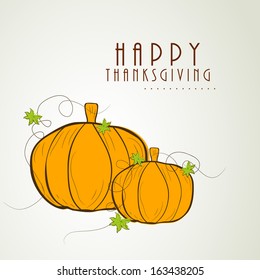 Happy Thanksgiving Day celebration concept with pumpkins and autumn leaves, can be use as flyer, banner or poster. 