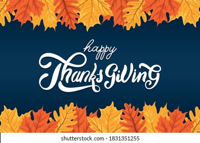 happy thanksgiving day celebration lettering with leafs autumn frame vector illustration design