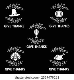 Happy thanksgiving day. Celebration of national holidays in USA with outline of several logos. Vector illustration design. Perfect for collecting assets, company logos, etc