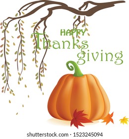 Happy Thanksgiving Day. Celebration text, Typography poster. Leaves for postcard and icon or badge.  