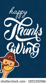 happy thanksgiving day celebration with turkey wearing pilgrim hat head vector illustration design
