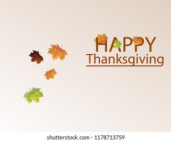Happy Thanksgiving Day celebrations greeting card design with hanging maple leaves on grey background