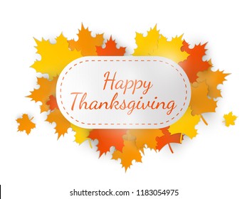 Happy Thanksgiving Day celebrations greeting card. Design with heart of maple leaves isolated on white background.