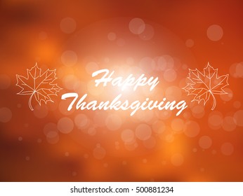 Happy Thanksgiving Day celebrations greeting card design with hanging maple leaves on colorful background.