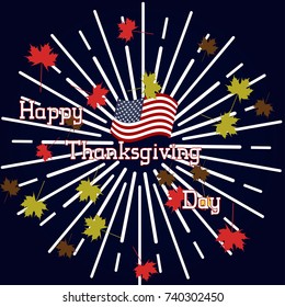 Happy Thanksgiving Day celebrations greeting card design with hanging maple leaves