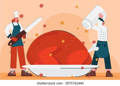 Happy Thanksgiving Day Chef Coocking Turkey