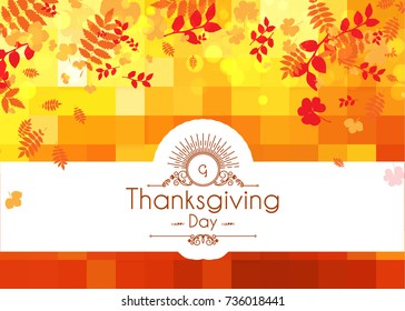 Happy Thanksgiving Day. Colorful Autumn Wallpaper with Geometric Square Background Falling Leafs. Vector illustration
