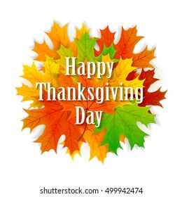 Happy Thanksgiving day, colorful maple leaves isolated on white background, illustration.