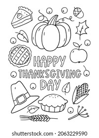 Happy Thanksgiving day - coloring page. Printable coloring page in doodle style