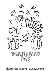 Happy Thanksgiving Day Coloring Page Printable Stock Vector (Royalty ...