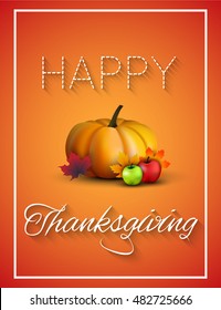 Happy Thanksgiving Day concept with pumpkin on autumn leaves background, can be used as flyer, banner or poster. Vector illustration.