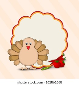 Happy Thanksgiving Day concept with turkey bird and blank space for your message on floral decorated background, can be use as flyer, banner or poster. 