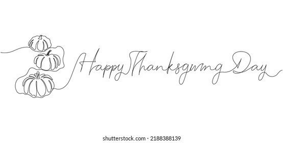 Happy Thanksgiving Day continuous one line drawing background with pumpkins. Vector illustration for design poster, banner, flyer.