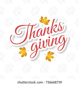 Happy Thanksgiving Day creative typography with spring leaves on white background
