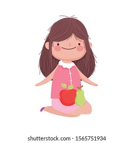 happy thanksgiving day cute girl with apple and pear vector illustration