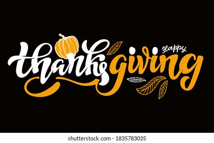 Happy ThanksGiving Day - cute hand drawn doodle lettering label. Give thanks. Be thankful.