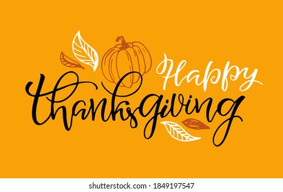 Happy Thanksgiving Day cute hand drawn doodle lettering label. Be thenkful. Give thanks.