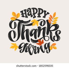 Happy Thanksgiving Day cute hand drawn doodle lettering label. Be thenkful. Give thanks.