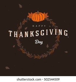 Happy thanksgiving day dark background autumn colors lettering