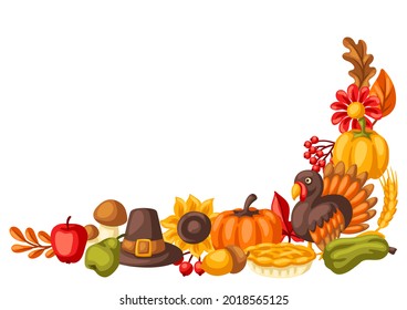 Happy Thanksgiving Day decoretions. Design with holiday objects.
