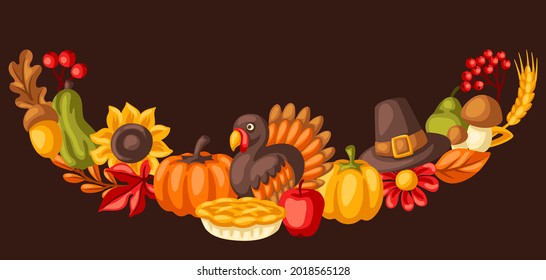 Happy Thanksgiving Day decoretions. Design with holiday objects.