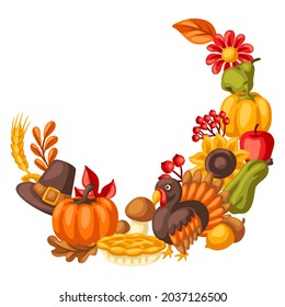Happy Thanksgiving Day decoretions. Design with holiday objects.