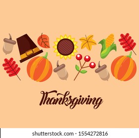 Happy thanksgiving day design, Autumn season holiday greeting and traditional theme Vector illustration