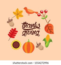 Happy thanksgiving day design, Autumn season holiday greeting and traditional theme Vector illustration