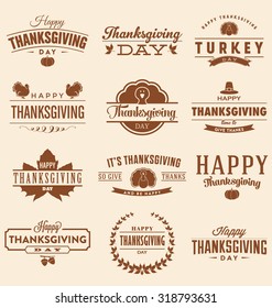 Happy Thanksgiving Day Design Collection - A set of twelve vintage style Thanksgiving Designs on light background