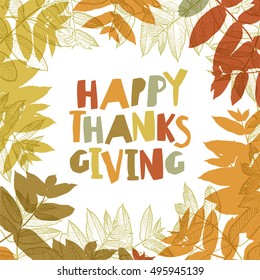 Happy Thanksgiving day design cover. Holiday background template. Vector illustration. Cartoon style.