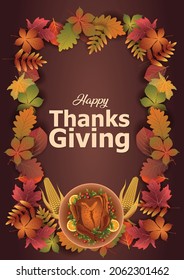 Happy Thanksgiving Day elements with wood background poster, banner template. Vector illustration design.