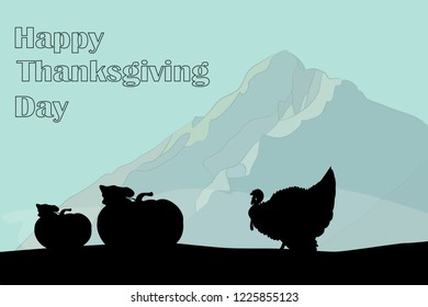 Happy Thanksgiving Day evening background with silhouette of pumpkins and turkey bird, can be use as flyer, banner or poster.