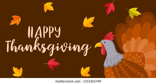 Happy Thanksgiving Day Event Typography Text Autumn Fall Season Poster, Banner, Logo, Badge, Label, Sticker, Greeting Card
