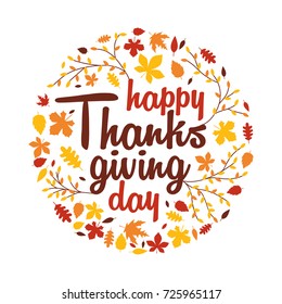 Happy Thanksgiving Day Event Typography Text Autumn Fall Season Poster, Banner, Logo, Badge, Label, Sticker, Greeting Card, Icon
