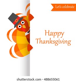 Happy Thanksgiving Day Festive Greeting Card With Funny Turkey Character. Can Be Used For Poster Design, Flyer,  Card,  Banner