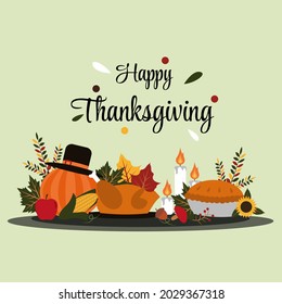 Happy Thanksgiving Day Food Autumn Fall Season Flat Illustration