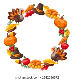 Happy Thanksgiving Day frame. Design with holiday objects.