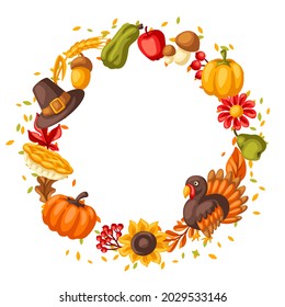 Happy Thanksgiving Day frame. Design with holiday objects.