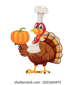 Happy Thanksgiving day. Funny cartoon character turkey bird. 