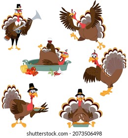 Happy Thanksgiving Day. Funny Thanksgiving Turkey bird cartoon character