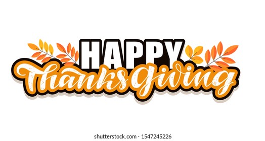 Happy ThanksGiving Day - Give thanks - cute hand drawn lettering postcard template banner
