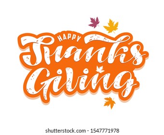 Happy ThanksGiving Day - Give thanks - cute hand drawn lettering postcard template banner