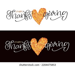 Happy thanksgiving day - Give thanks - cute hand drawn doodle lettering postcard. T-shirt design template with leaf.