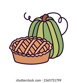 happy thanksgiving day green pumpkin and cake vector illustration