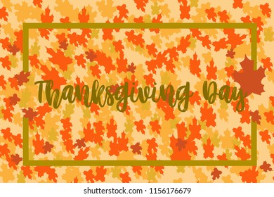 Happy Thanksgiving Day - greeting card design element with maple leaves