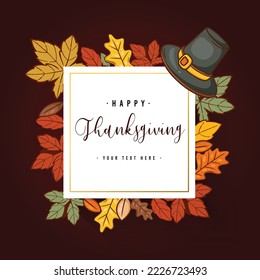 Happy Thanksgiving Day Greeting Card. Thanksgiving Day Vector Banner Background. Autumn Leaves Thanksgiving Social Media Post