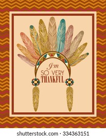 Happy Thanksgiving Day greeting card with Indian feathers