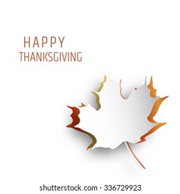 Happy Thanksgiving Day greeting card design with maple leaf, paper cut