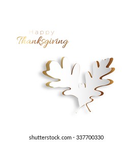 Happy Thanksgiving Day greeting card design with leaves, paper cut